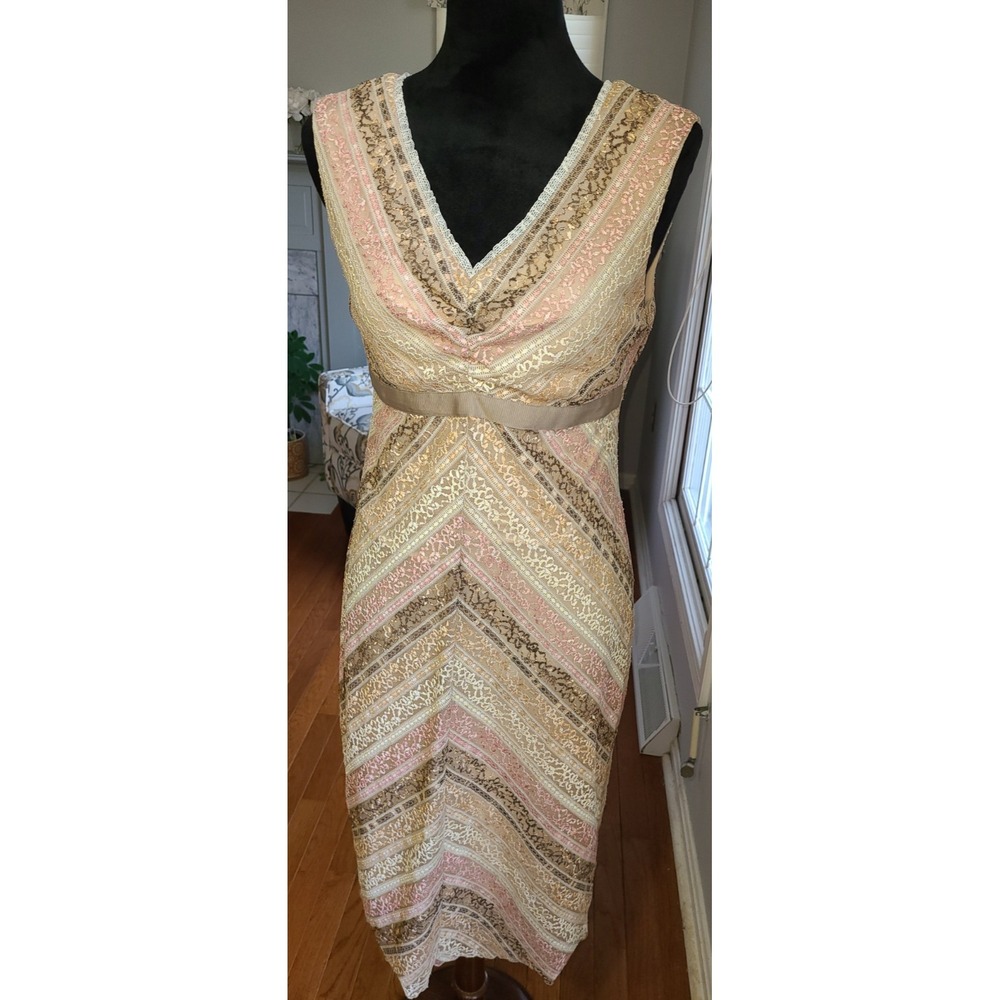 Vtg B‎ Moss Womens Y2K Lace Ribbon Fairy SleevelessDress Sz 8 Pink Ethereal 90S
